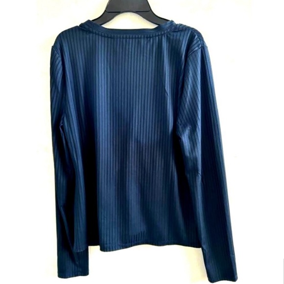NWT! Veronica Beard Murray rib ruched henley top. Size large. Marine blue. - Picture 5 of 5